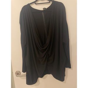 LIVI Active Multi-Way Overpiece Drape Front Sweater Black Womens Plus Size 26/28